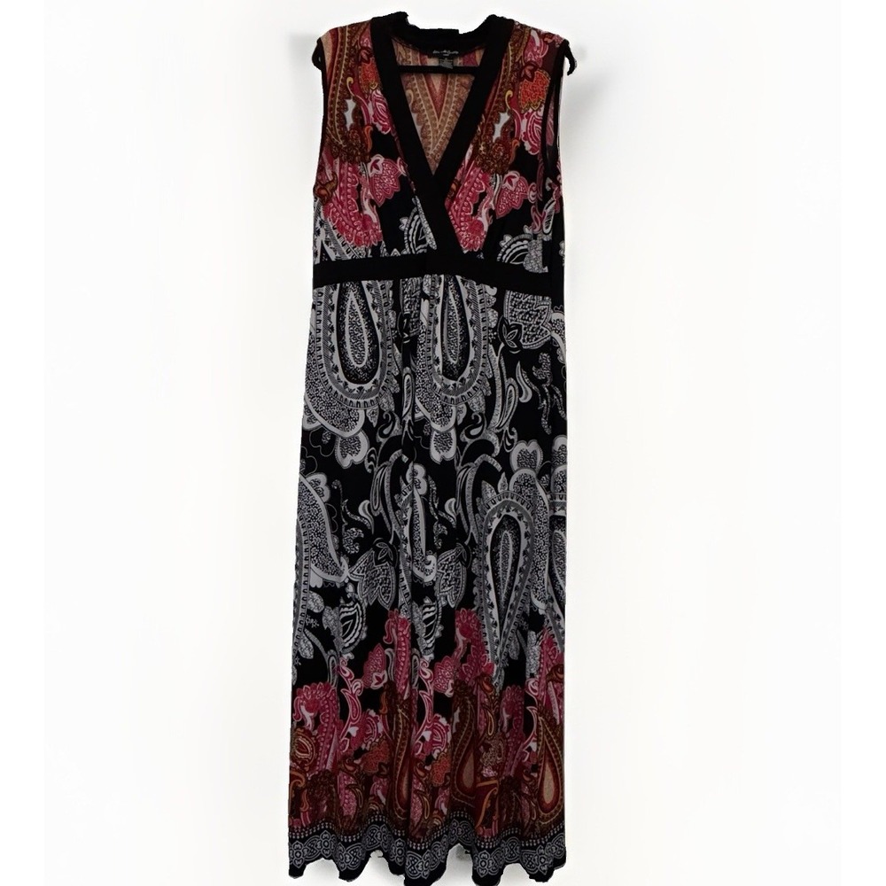 Elie McCarthy Womens 1X Paisley Maxi Dress Multicolor Boho V-Neck Babydoll Arsty